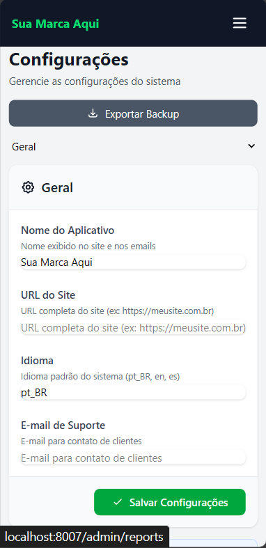 Configurações - Mobile